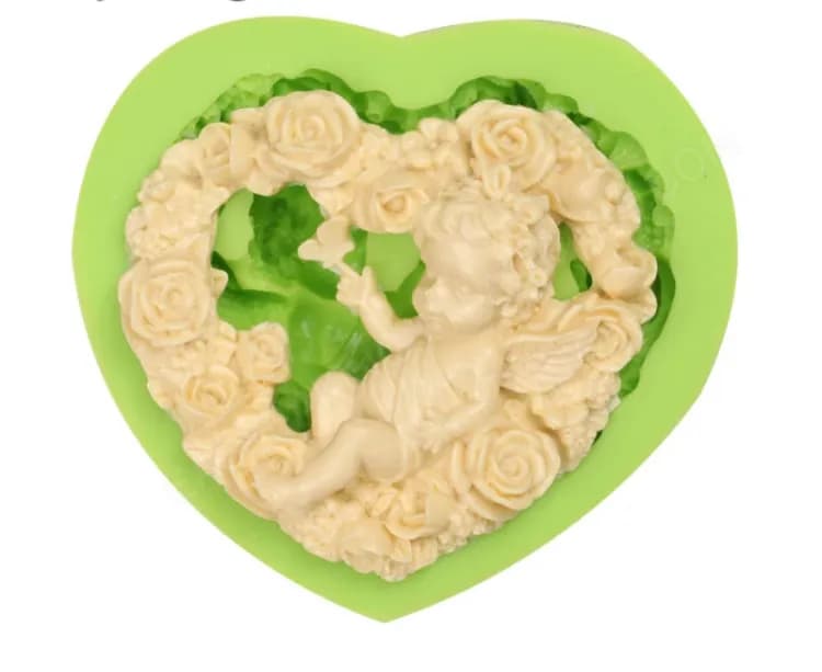 ECT 1021 Heart Rose Cherub mold image 1