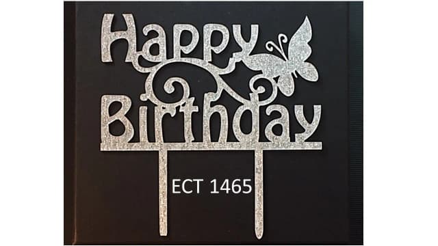 ECT 1465 Big Acrylic Happy Birthday Butterfly Topper