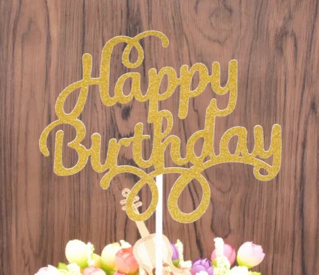 ECT 1493 2PCS Gold happy birthday Glitter paper topper