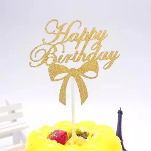 ECT 1504 2pcs Gold Happy birthday ribbon paper topper (2 pie