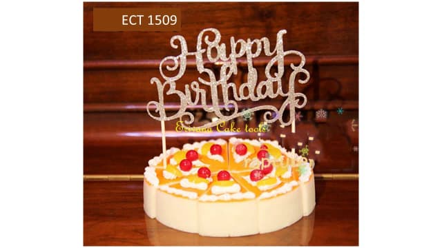 ECT 1509 2PCS Silver Happy Birthday paper topper (2 pieces)