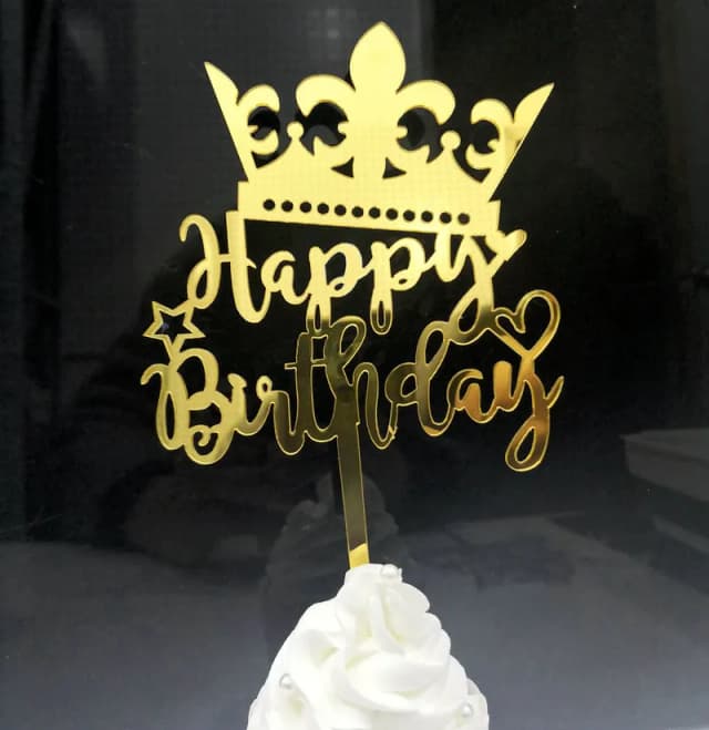 ECT 1520 Gold acrylic Crown Happy Birthday Topper