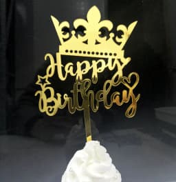 ECT 1520 Gold acrylic Crown Happy Birthday Topper thumbnail 3