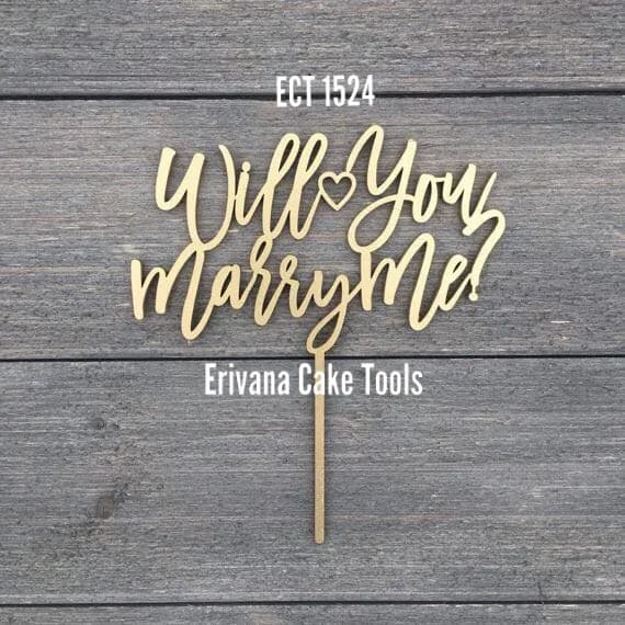 ECT 1524 Will you Marry Me Cake Topper Gold Acrylic