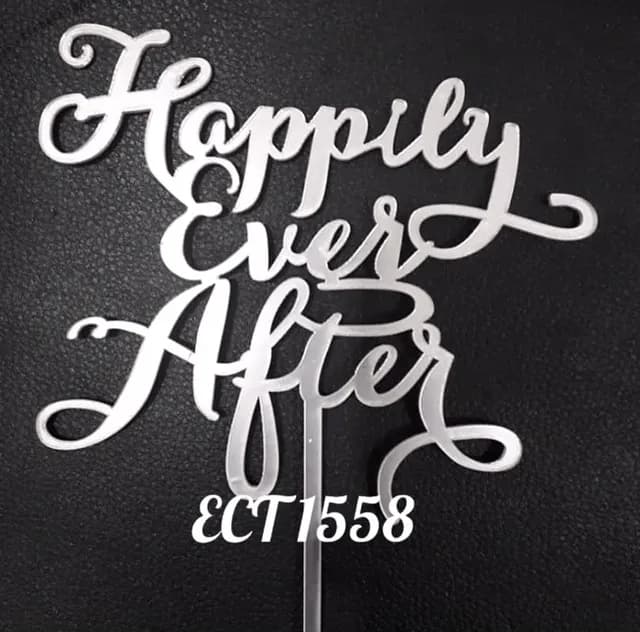 ECT 1558 happily ever after Silver acrylic cake topper