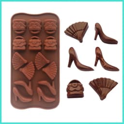 ECT 1735 Ladies purse, fan, shoe chocolate mold thumbnail 1