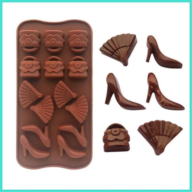 ECT 1735 Ladies purse, fan, shoe chocolate mold