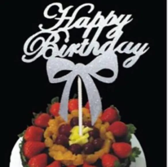 ECT 1797 1pcs Silver Happy Birthday Topper 