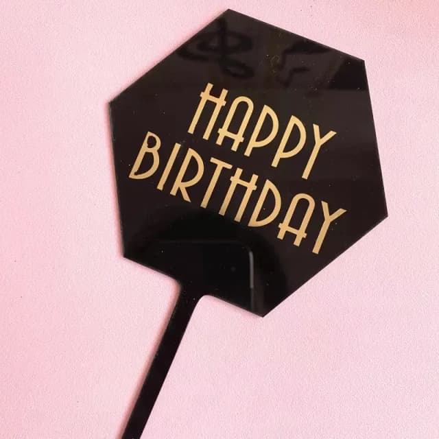 ECT 1798 Black Hexagon Happy Birthday Topper