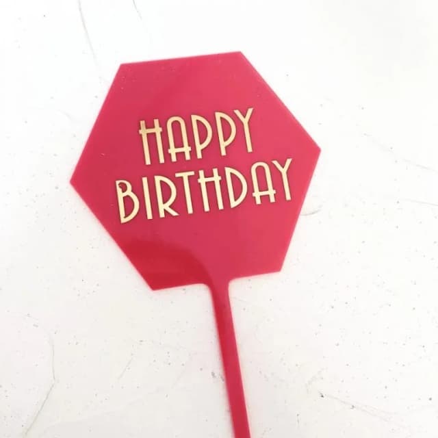 ECT 1800 Deep Pink Hexagon Happy Birthday Topper
