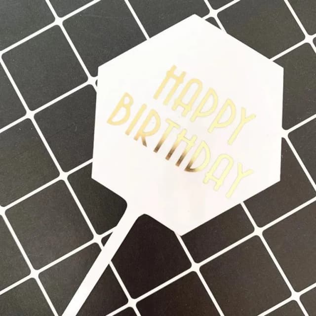 ECT 1801 White Hexagon Happy Birthday Topper