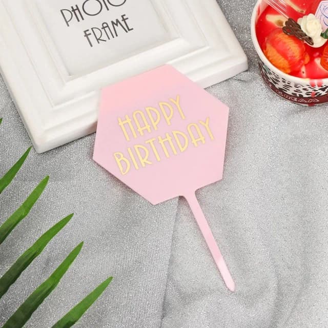 ECT 1802 Baby Pink Hexagon Happy Birthday Topper