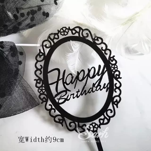 ECT 1803 Black Oval Frame Happy Birthday Topper
