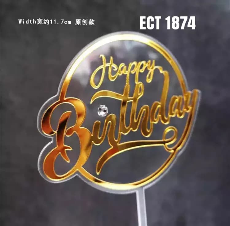 ECT 1874 Transparent Gold HBD Acrylic topper image 1