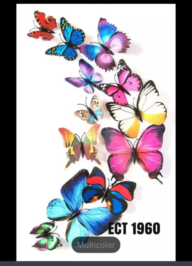 ECT 1960 Multi Colored 12pcs 3d Butterfly Topper