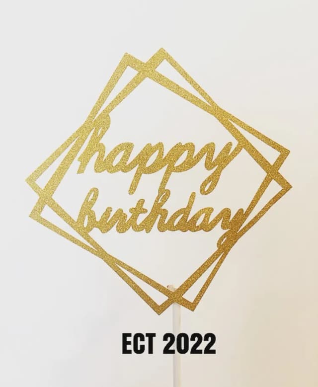 ECT 2022 2PCS Gold Glitter paper HBD topper 2PCS