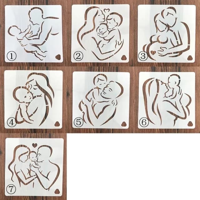 ECT 2114 7pcs Mom Dad Baby Stencil 15x15cm