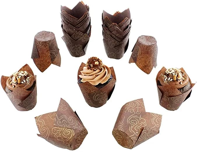 ECT 2298 Chocolate with gold Scroll Design Tulip Liner 50pcs image 1