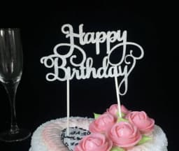 ECT 3116 1PCS Silver happy birthday Glitter paper cake topper thumbnail 1