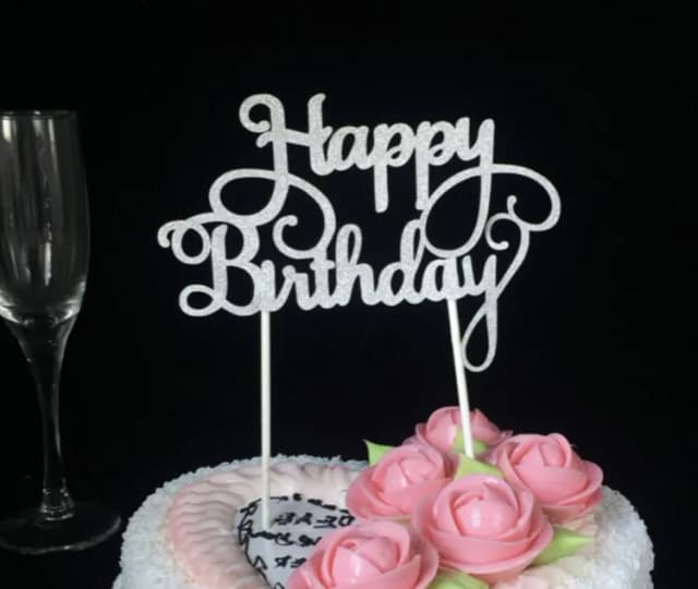 ECT 3116 1PCS Silver happy birthday Glitter paper cake topper