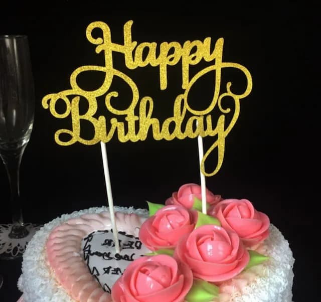 ECT 3117 1PCS Gold happy birthday topper Glitter Paper