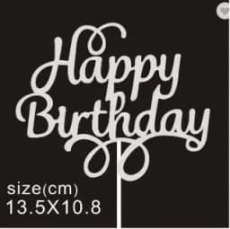 ECT 3213 1PCS Silver Glitter paper Happy Birthday Topper thumbnail 1
