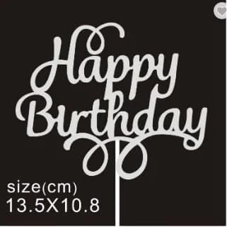 ECT 3213 1PCS Silver Glitter paper Happy Birthday Topper